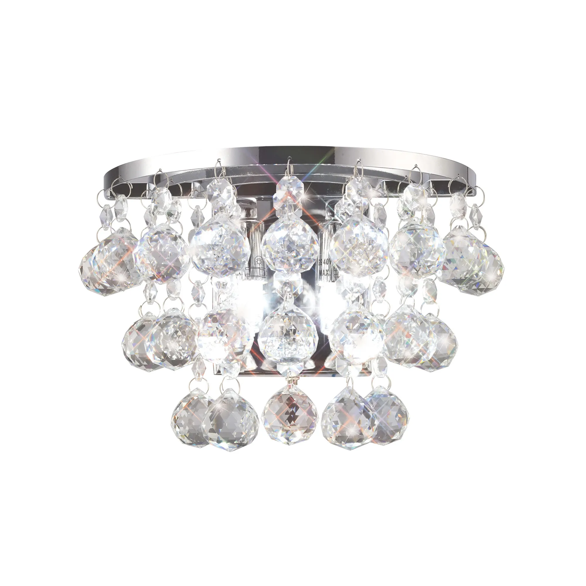 Atla Polished Chrome Crystal Wall Lights Diyas Flush Crystal Wall Lights